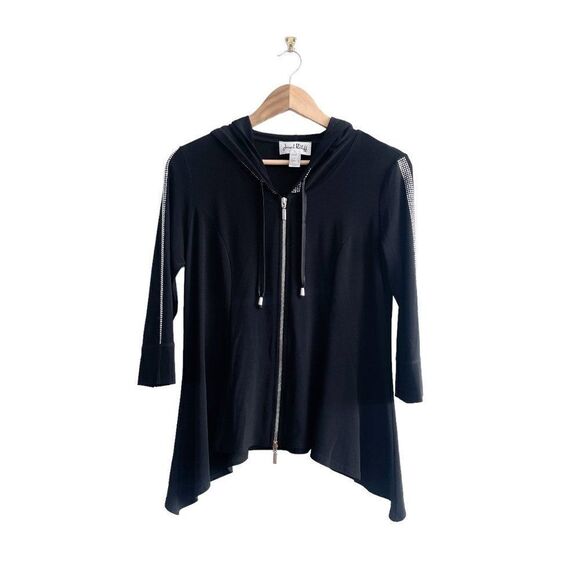 Joseph Ribkoff Women's Hoodie Crystal Rhinestones Zip Up Stretch Black Size 8 - Picture 1 of 7